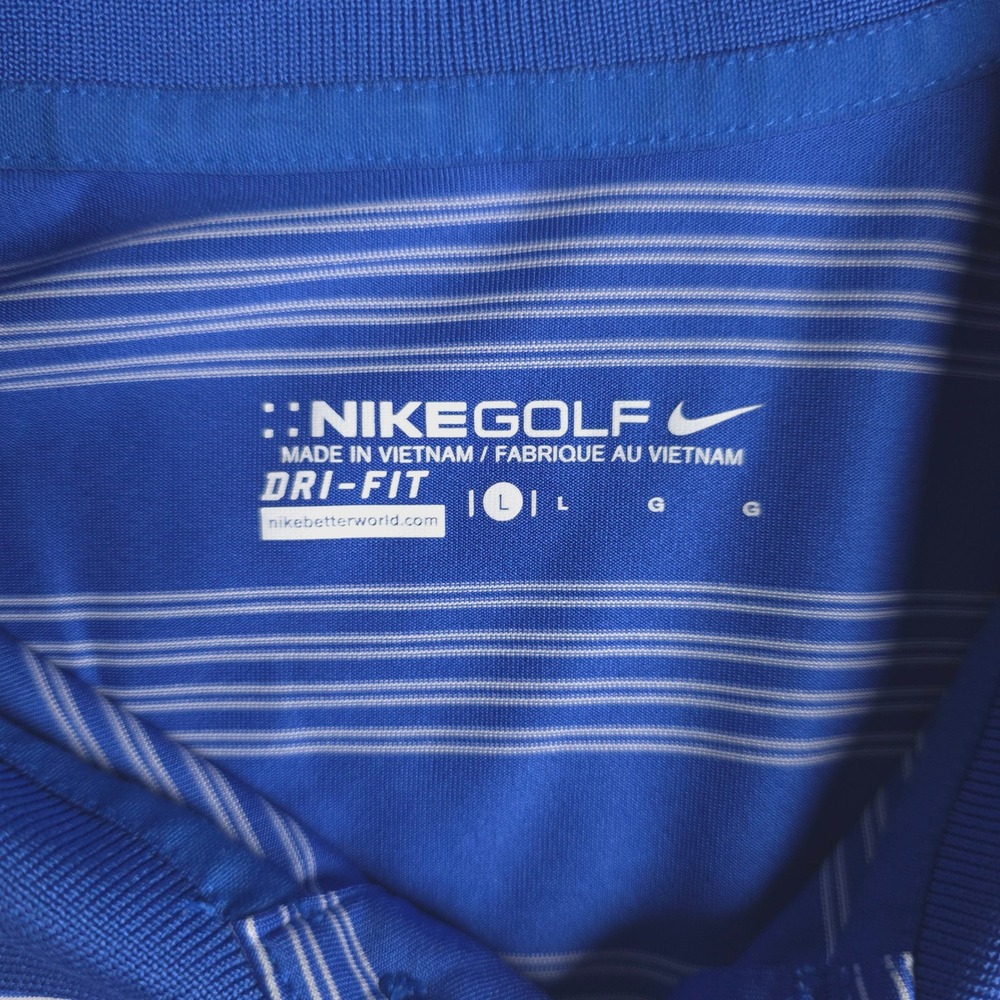 Nike Golf Dri Fit Blue White Stripe Polo Shirt Mens Large - Picture 2 of 11